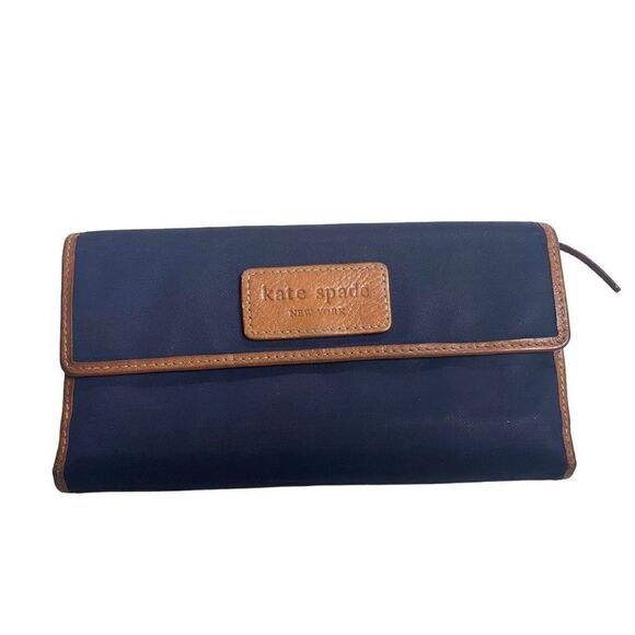 KATE SPADE Women’s Wallet P091 Blue Tan Yellow 4X7.5 With Checkbook Holder - Picture 1 of 15